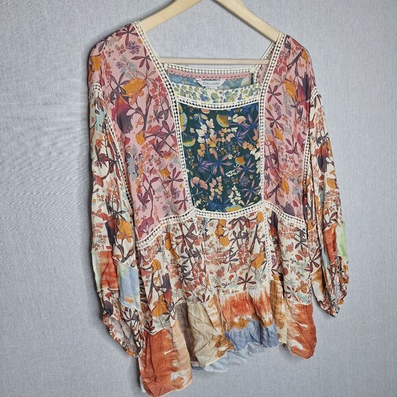 💙 John Marks Oversized Soft Patchwork Print Flowy Top Size L/XL Boho Cottage Co - Picture 6 of 8